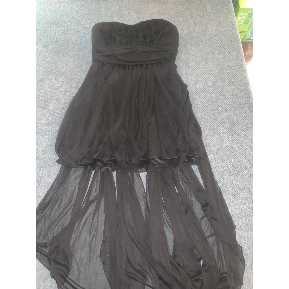 Ruby Rox Womens Black Strapless High-Low Tiered Mesh Party Dress Large